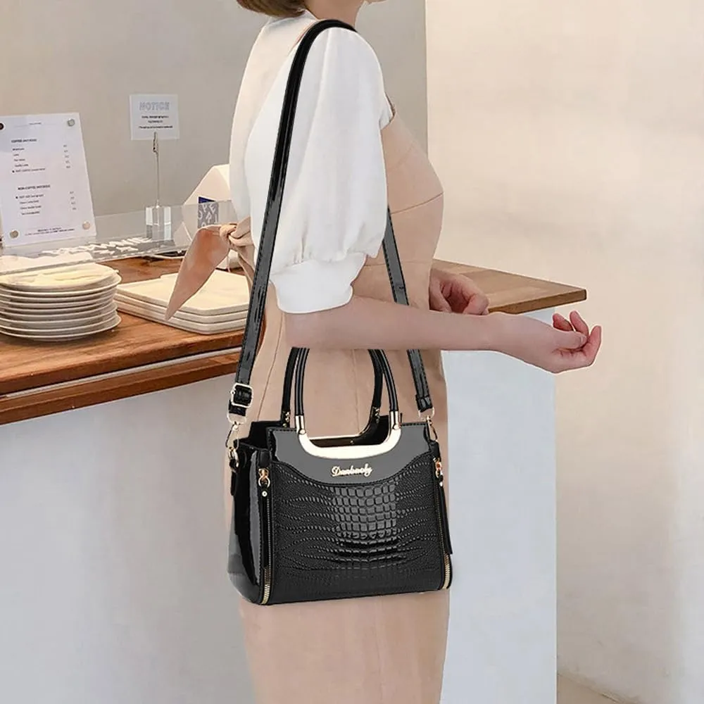 Glossy Patent Leather Handbags Purses for Women Satchel Crocodile Pattern Top Handle Handbag Ladies Shoulder Bag