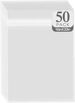 Golden State Art, Pack of 50, Acid-Free 16 3/8x 20 1/8 inches Crystal Clear Sleeves Storage Bags for 16x20 Photo Framing Mats Mattes