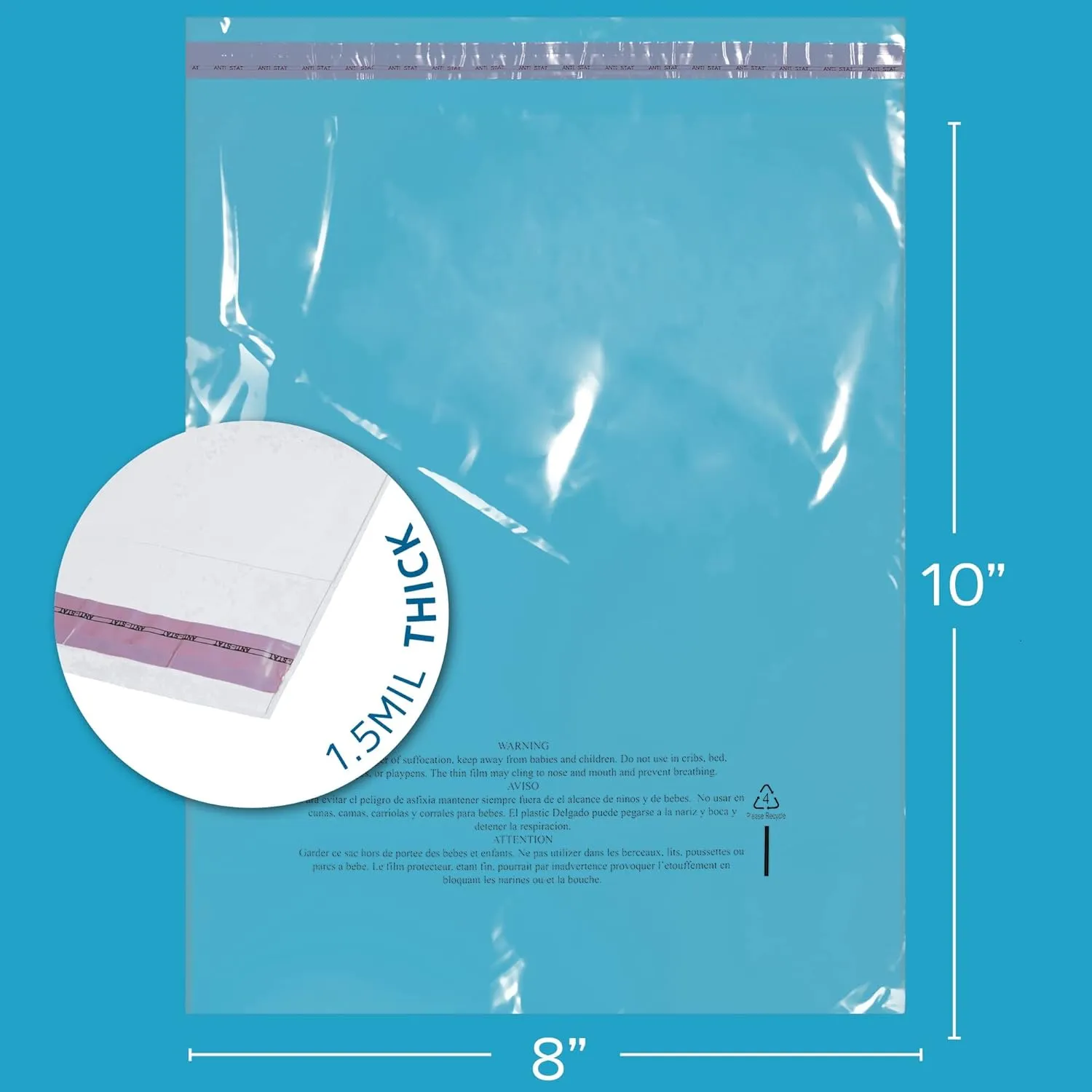 GPI - CASE of 1000 8" x 10" CLEAR SELF SEAL POLY BAGS, 1.5 Mil - Resealable Peel & Seal Polybags With Adhesive strip & Suffocation Warning