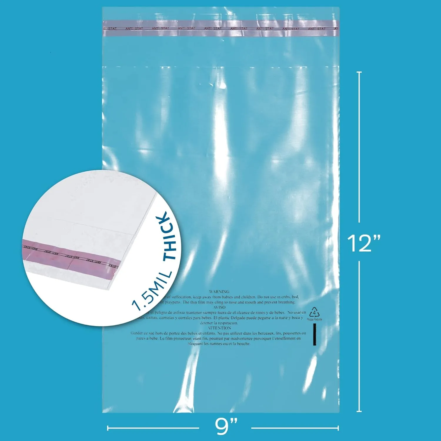 GPI - Pack of 100, 9" X 12" Clear Self Seal Poly Bags, 1.5 Mil - Resealable, Peel & Seal Poly bags with Adhesive Strip & Suffocation Warning for Packaging & Shipping T Shirts & Clothing.