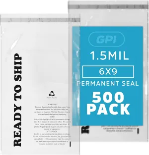 GPI - Pack of 500 6" X 9", Clear Self Seal Poly Bags - 1.5 Mil Poly bags with Permanent Adhesive Strip & Suffocation Warning for Packaging T Shirts & Clothing. Perfect for Shipping Supplies with FBA