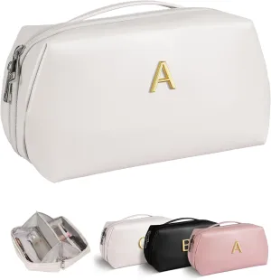 Graduation Gifts - Initial Makeup Bag for Women Girls, Bridesmaid Gifts, Thank You Gifts Idea, Gifts for Women, Large Capacity & Wide Open Cosmetic Toiletry Bags, Friends Gift