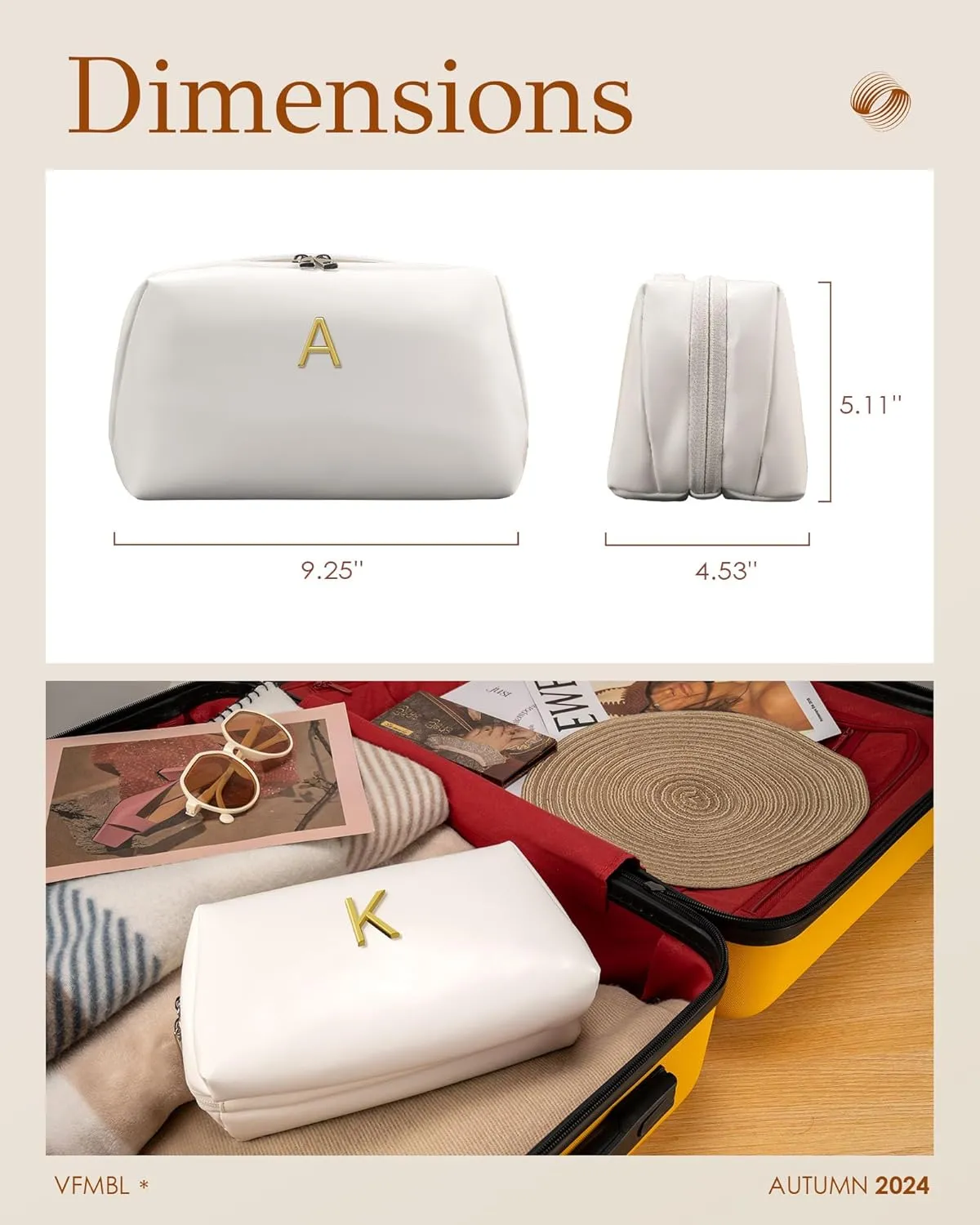 Graduation Gifts - Initial Makeup Bag for Women Girls, Bridesmaid Gifts, Thank You Gifts Idea, Gifts for Women, Large Capacity & Wide Open Cosmetic Toiletry Bags, Friends Gift