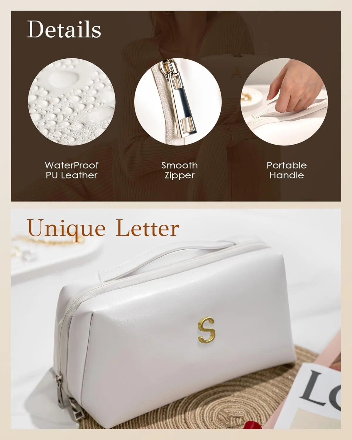 Graduation Gifts - Initial Makeup Bag for Women Girls, Bridesmaid Gifts, Thank You Gifts Idea, Gifts for Women, Large Capacity & Wide Open Cosmetic Toiletry Bags, Friends Gift
