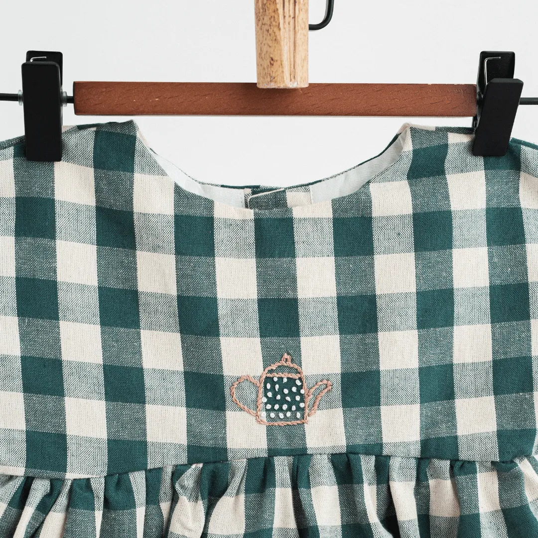 Green Checkerboard Joy Dress (Pure Cotton)
