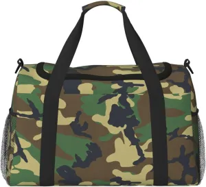 Green Military Camo print Large Canvas Travel Duffel Bag Weekender Bags for Women Overnight Bag Carry On Tote Bag