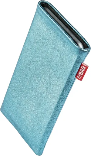 Groove Turquoise Custom Tailored Sleeve for Mobistel Cynus T1. Fine Nappa foil Leather Pouch with Integrated Microfibre Lining for Display Cleaning