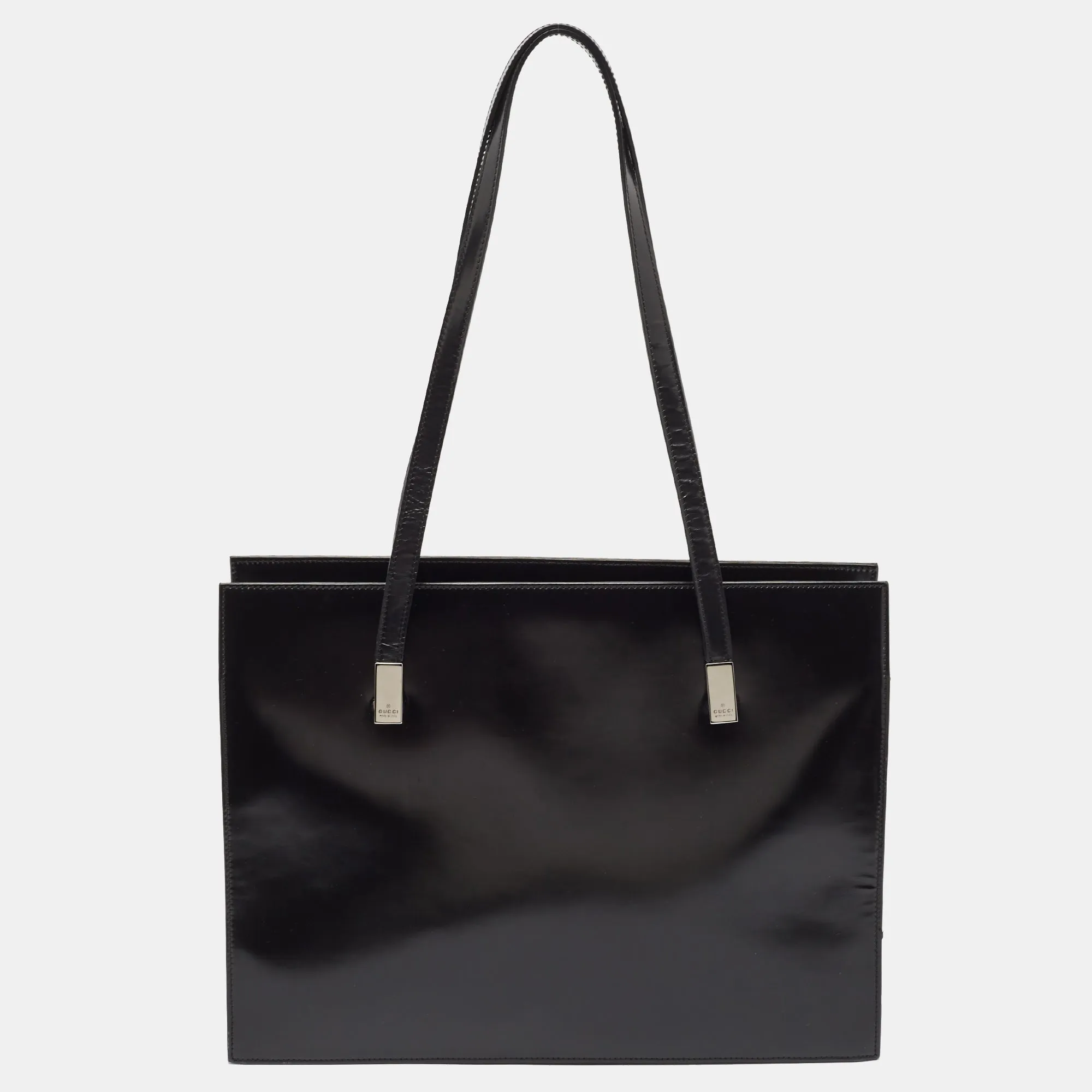 Gucci Black Glossy Leather Middle Zip Tote