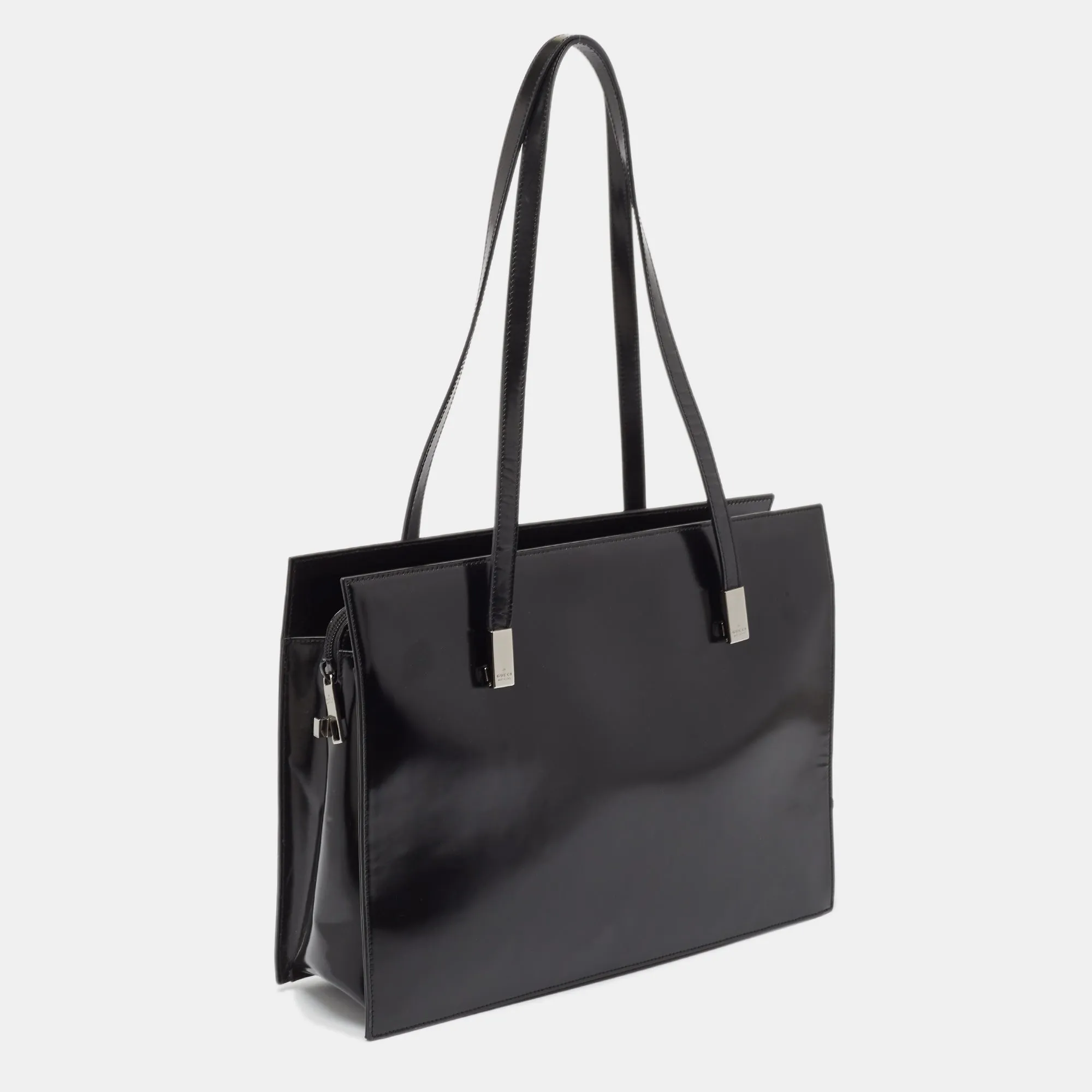 Gucci Black Glossy Leather Middle Zip Tote