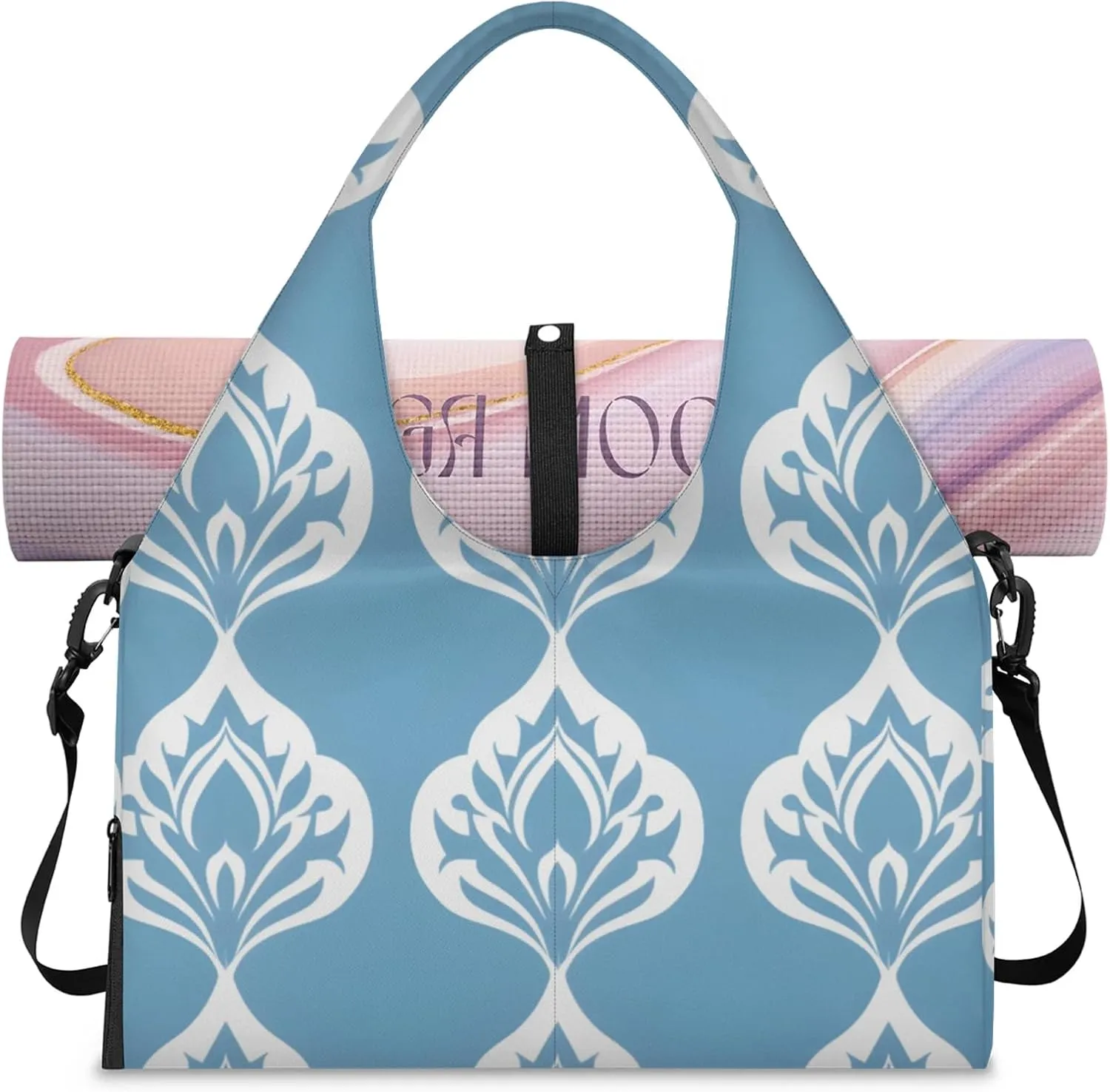 Gym Bag for Women Beautiful Floral Print Duffel Bag with Shoe Compartment and Yoga Mat Holder Portable Weekender Bags Travel Tote Bags