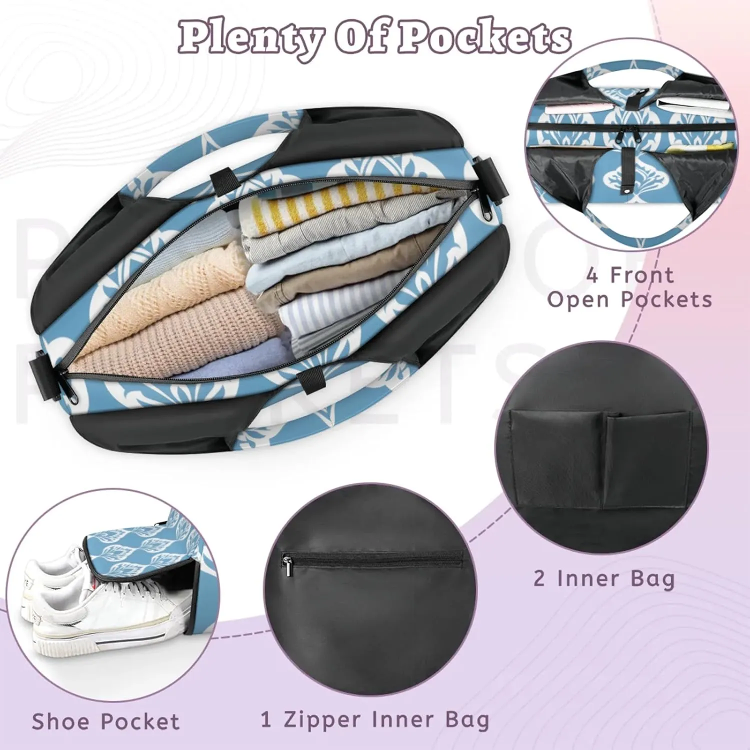 Gym Bag for Women Beautiful Floral Print Duffel Bag with Shoe Compartment and Yoga Mat Holder Portable Weekender Bags Travel Tote Bags