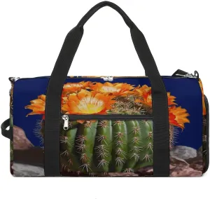 Gym Bags for Men Women,Blooming Barrel Cactus Print Workout Bag with Shoes Compartment,Sports Duffle Bag,Travel Gym Bag,Carry On Weekender Bag