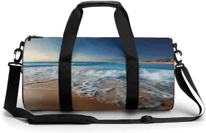 Gym Bags for Men Women,Blue Sea Sandy Beach Print Workout Bag,Sports Duffle Bag,Travel Gym Bag,Carry On Weekender Bag
