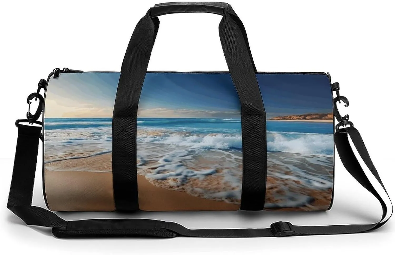 Gym Bags for Men Women,Blue Sea Sandy Beach Print Workout Bag,Sports Duffle Bag,Travel Gym Bag,Carry On Weekender Bag