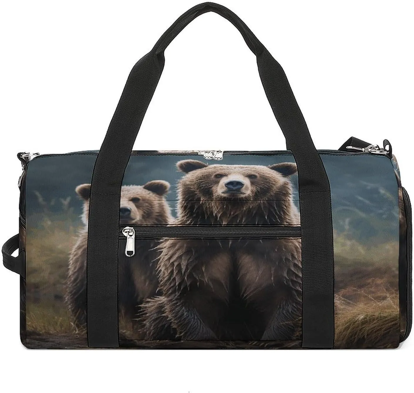Gym Bags for Men Women,Encounter Animal Bear Print Workout Bag with Shoes Compartment,Sports Duffle Bag,Travel Gym Bag,Carry On Weekender Bag