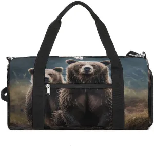 Gym Bags for Men Women,Encounter Animal Bear Print Workout Bag with Shoes Compartment,Sports Duffle Bag,Travel Gym Bag,Carry On Weekender Bag