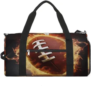 Gym Bags for Men Women,Flaming American Football Print Workout Bag with Shoes Compartment,Sports Duffle Bag,Travel Gym Bag,Carry On Weekender Bag