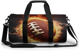 Gym Bags for Men Women,Flaming American Football Print Workout Bag,Sports Duffle Bag,Travel Gym Bag,Carry On Weekender Bag