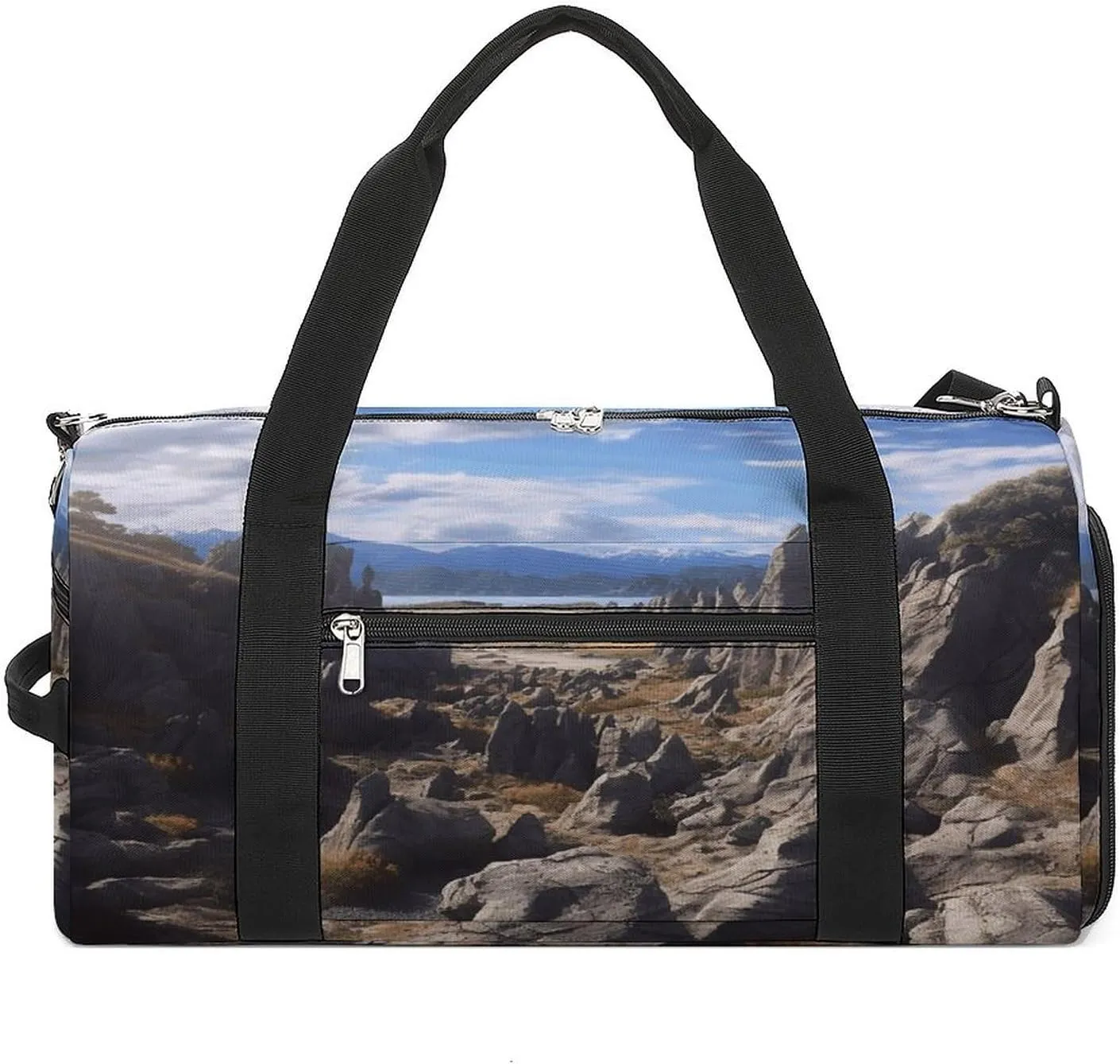 Gym Bags for Men Women,Rocks Scenic Print Workout Bag with Shoes Compartment,Sports Duffle Bag,Travel Gym Bag,Carry On Weekender Bag
