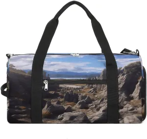 Gym Bags for Men Women,Rocks Scenic Print Workout Bag with Shoes Compartment,Sports Duffle Bag,Travel Gym Bag,Carry On Weekender Bag