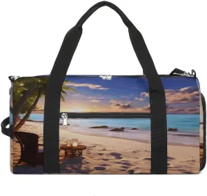 Gym Bags for Men Women,Romantic Beach Print Workout Bag with Shoes Compartment,Sports Duffle Bag,Travel Gym Bag,Carry On Weekender Bag