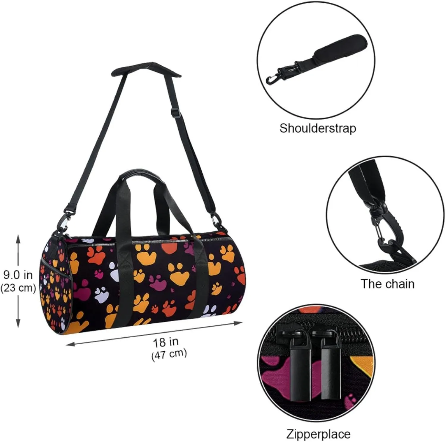 Gym Bags for Women,Duffle Bag for Travel,Bones and Paw Print,Gym Bag for Men