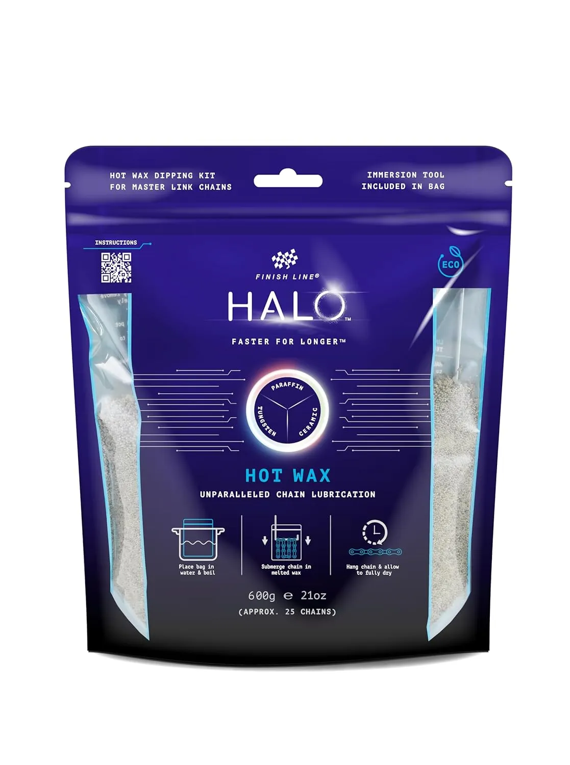 Halo HOT Wax Bike Chain Lubricant | Premium Bicycle Care for Extended Drivetrain Performance Efficiency | Double Boil Bag with Wax Pellets and Immersion Tool, 600g / Net Wt. 1.3 Lb
