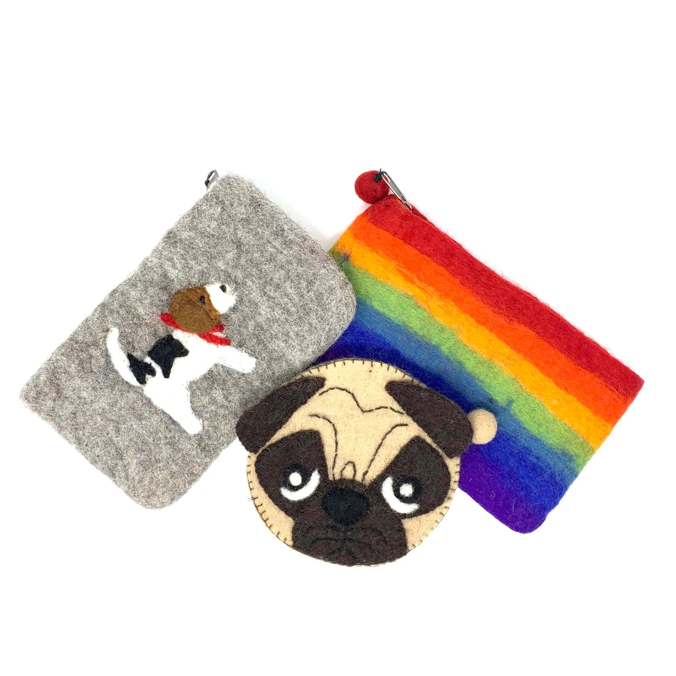Hand-Crafted Felt Clutch - Jack Russell-Grey-Fair Trade-Global Groove-Nepal