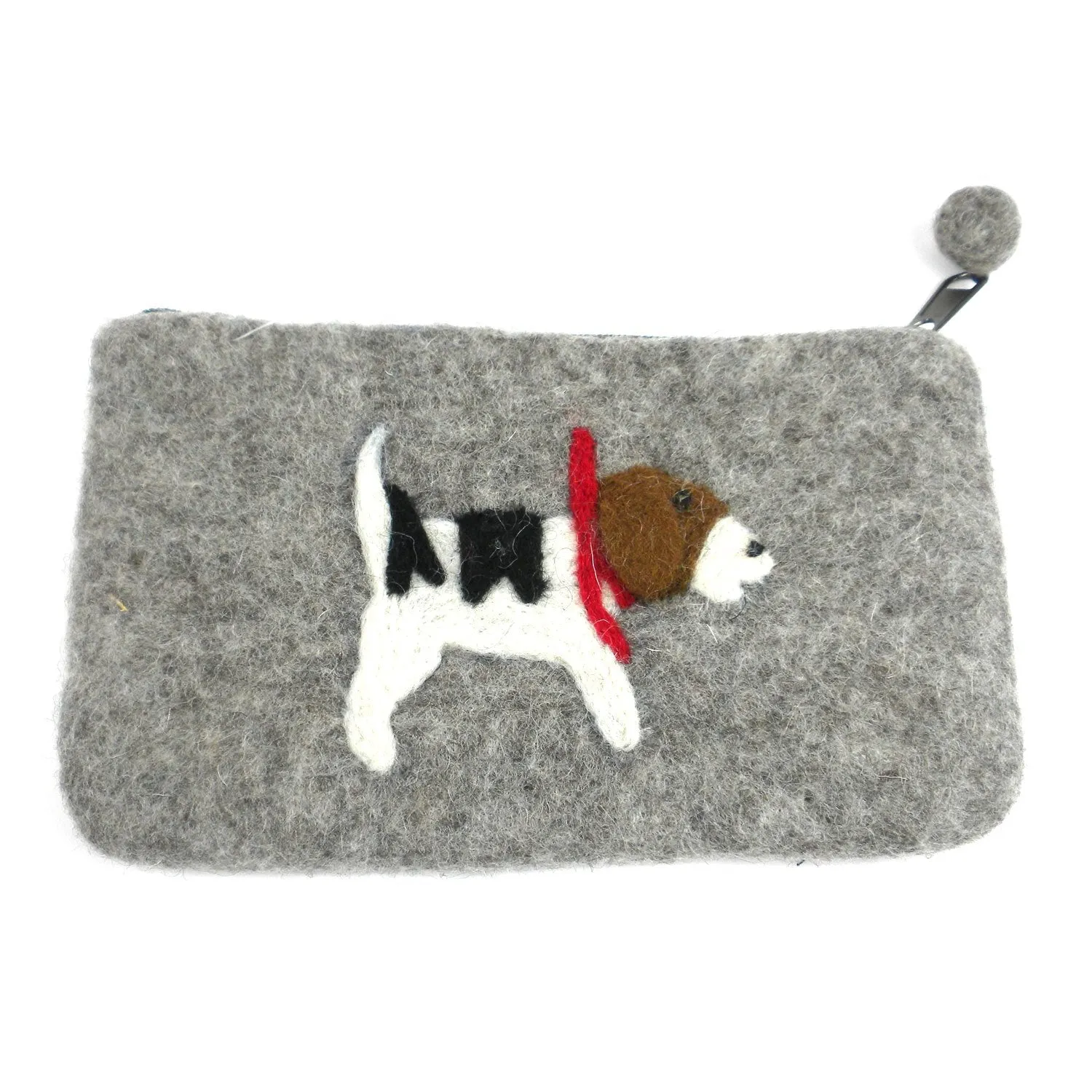 Hand-Crafted Felt Clutch - Jack Russell-Grey-Fair Trade-Global Groove-Nepal