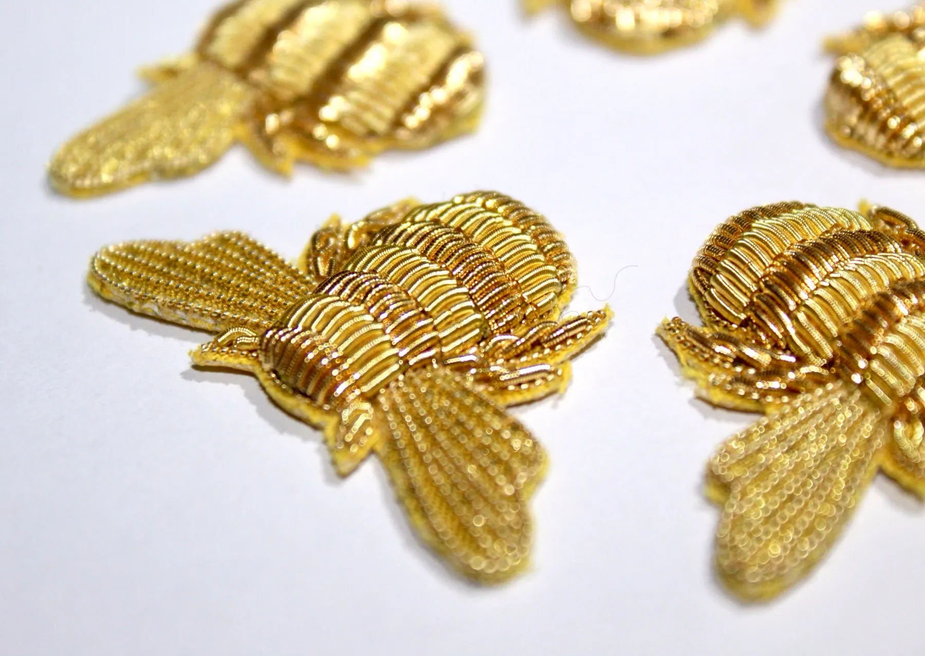 Hand-Embroidered Gold Bullion Bee Patch Set – 5 Pieces