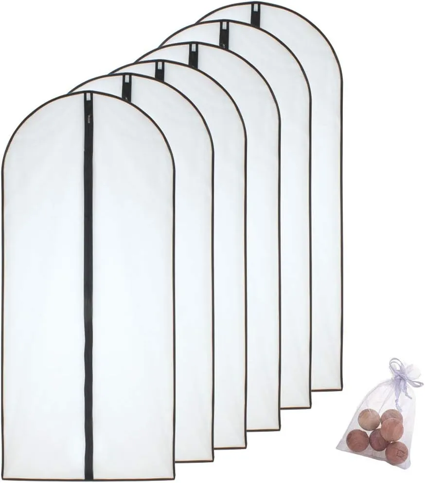 Hanging Garment Bag 24''x60'' Lightweight Clear Full Zipper Black Dress Bags (Set of 6) PEVA Garment Breathable Bags Cover for Closet Clothes Storage (24'' X 60'', Black   Balls)
