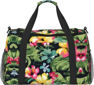 Hawaiian flower print print Large Canvas Travel Duffel Bag Weekender Bags for Women Overnight Bag Carry On Tote Bag