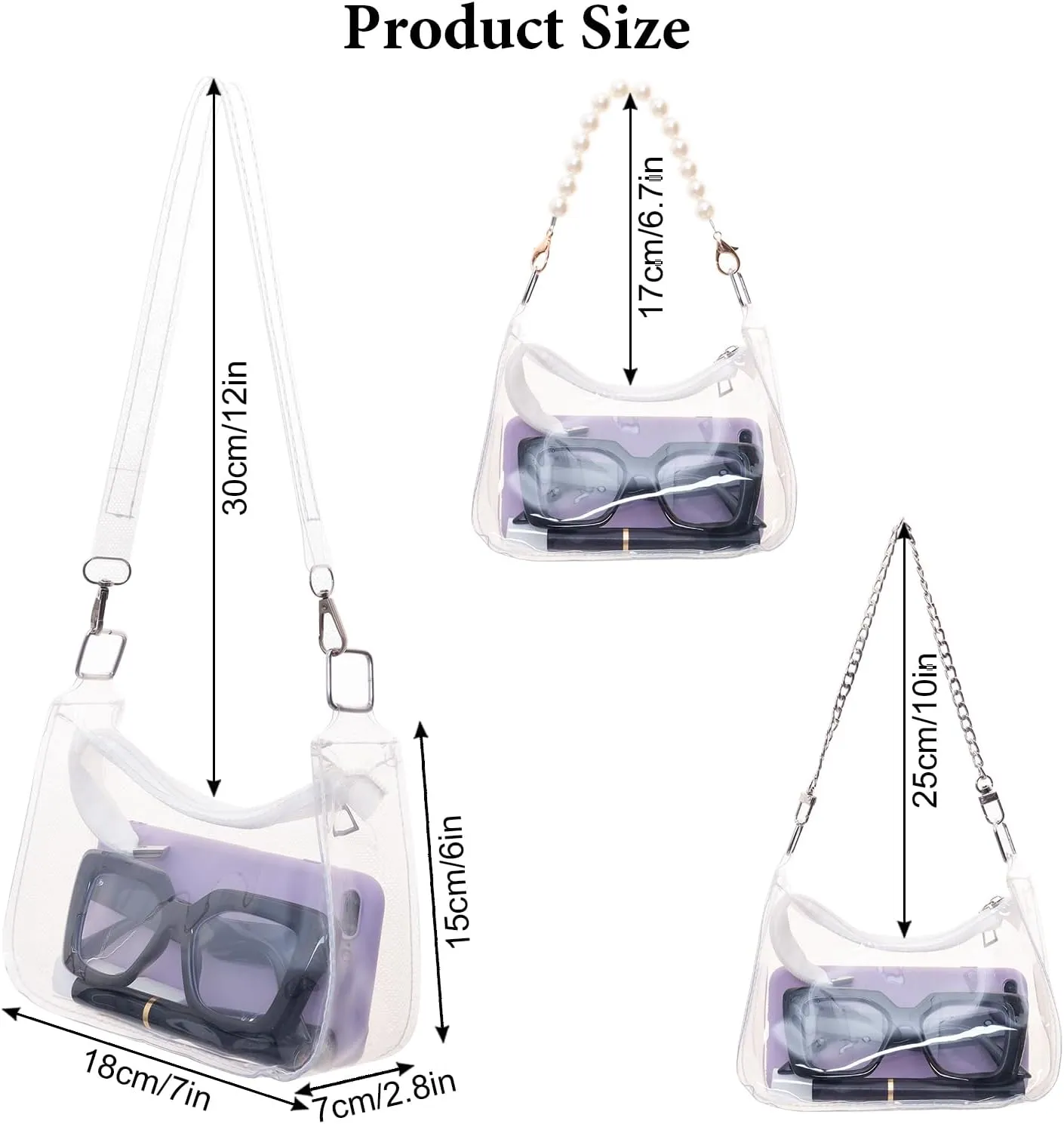 Heliltd Clear Purse for Stadium Events Small Clear Bag Stadium Approved Bag With 3 Strap Stadium Approved Bags for Concerts