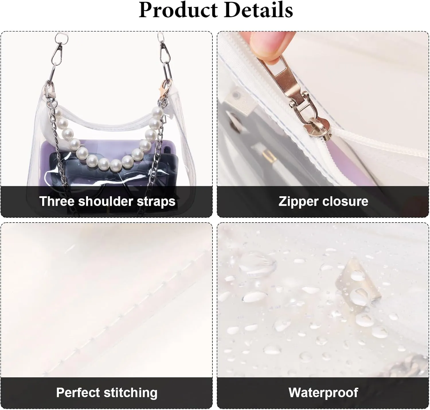Heliltd Clear Purse for Stadium Events Small Clear Bag Stadium Approved Bag With 3 Strap Stadium Approved Bags for Concerts