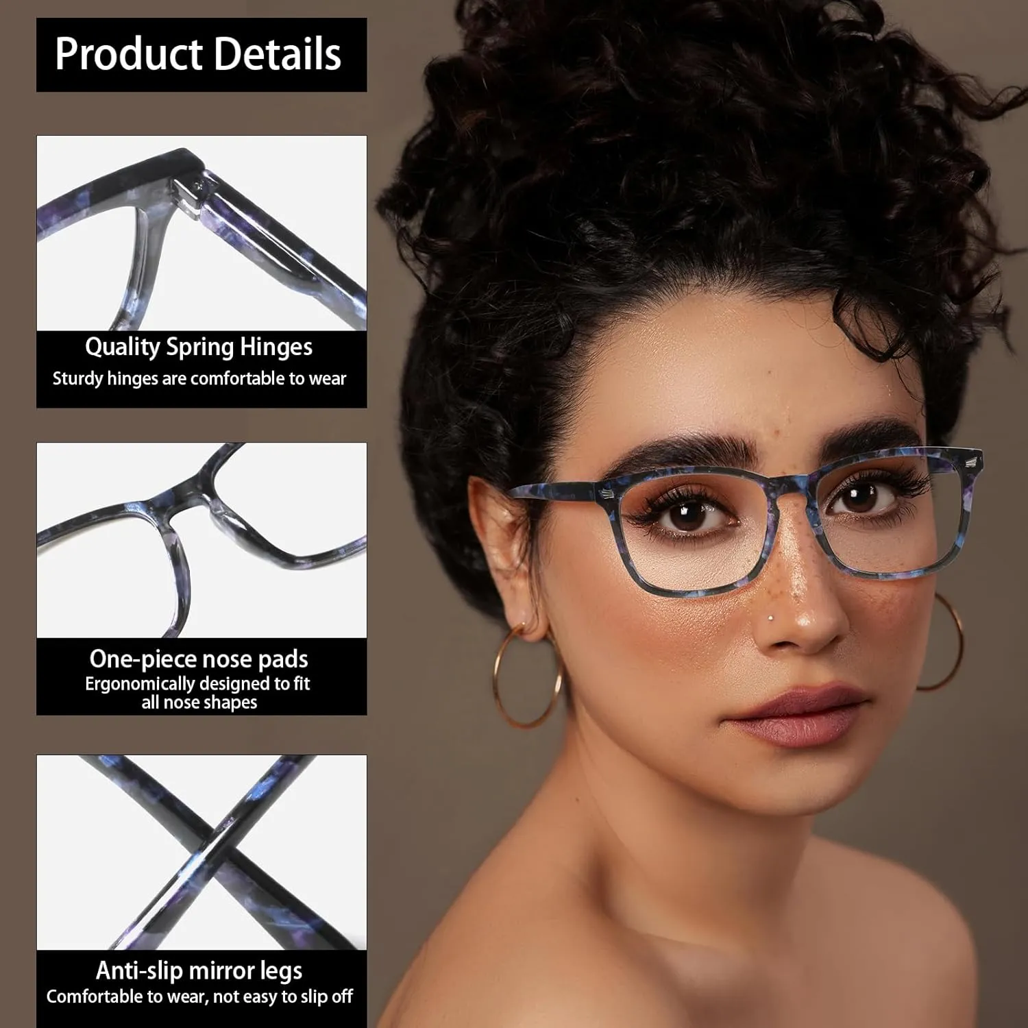 Henotin 5-Pack Blue Light Blocking Reading Glasses Women Men,Spring Hinge Computer Readers,Anti UV Ray Square Nerd Eyeglasses (Mixed Color-D, 1.25)