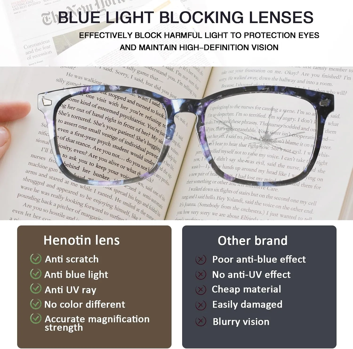 Henotin 5-Pack Blue Light Blocking Reading Glasses Women Men,Spring Hinge Computer Readers,Anti UV Ray Square Nerd Eyeglasses (Mixed Color-D, 1.25)