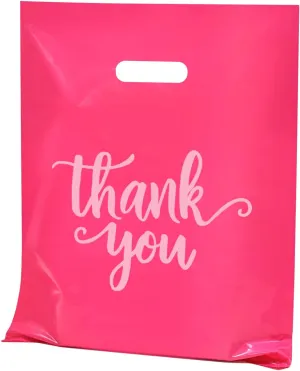 Heran 100PCS Large Pink Thank You Bags for Business Small, 12x15In Shopping Bags for Clothes Boutique Gift, Plastic Retail Merchandise Bag, Reusable Goodie Bag Bulk for Store Party Small Business