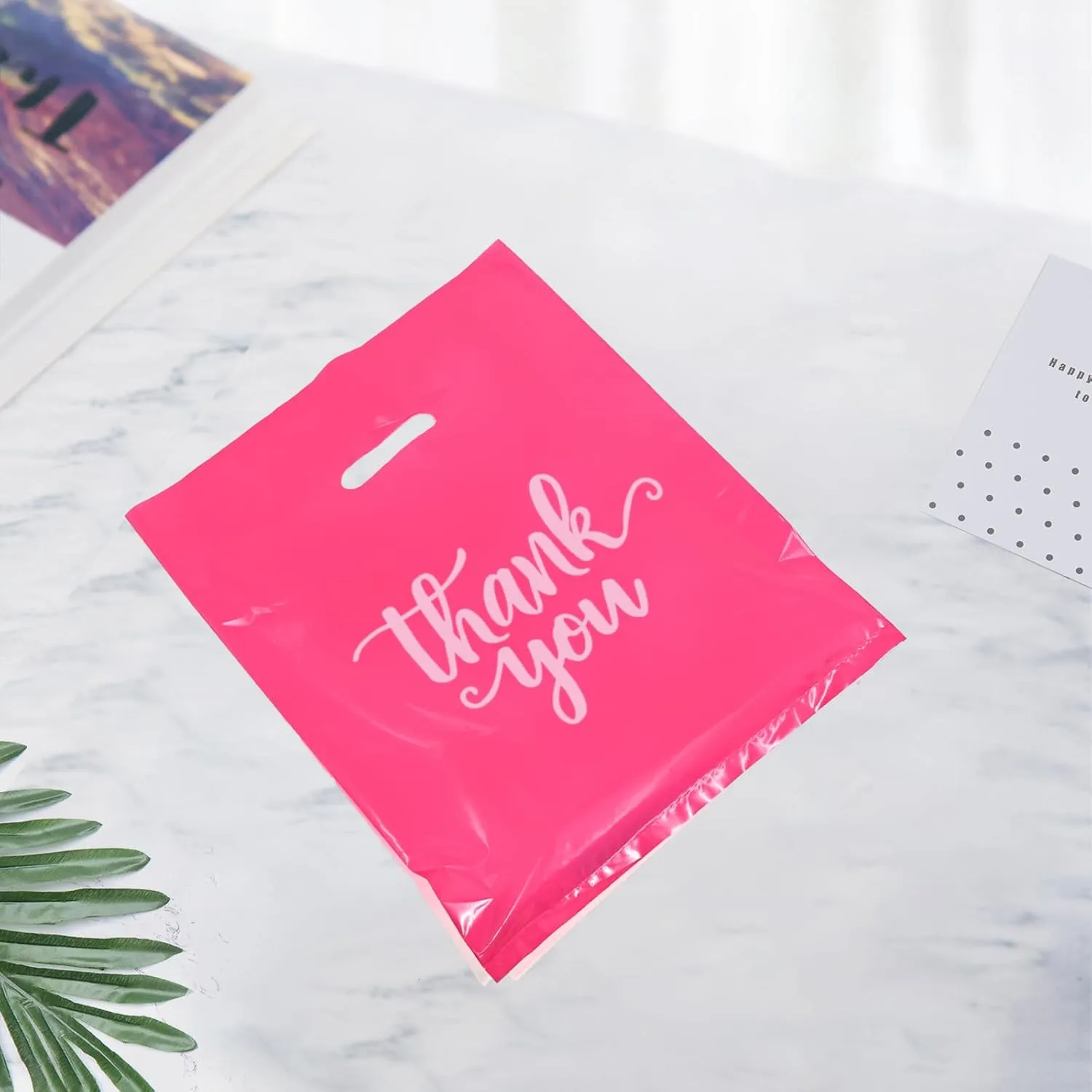Heran 100PCS Large Pink Thank You Bags for Business Small, 12x15In Shopping Bags for Clothes Boutique Gift, Plastic Retail Merchandise Bag, Reusable Goodie Bag Bulk for Store Party Small Business