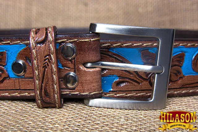 HILASON Western Genuine Leather Belt for Men Women Cowboy Cowgirl Handmade Unisex Full Grain Heavy Duty Floral Tooled Belt