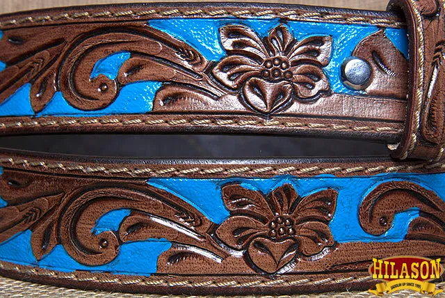 HILASON Western Genuine Leather Belt for Men Women Cowboy Cowgirl Handmade Unisex Full Grain Heavy Duty Floral Tooled Belt