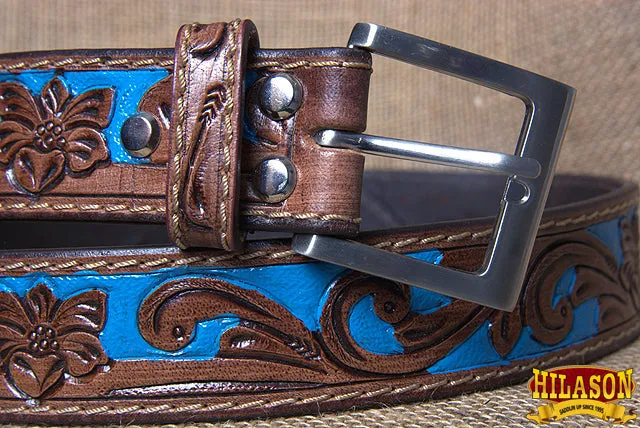 HILASON Western Genuine Leather Belt for Men Women Cowboy Cowgirl Handmade Unisex Full Grain Heavy Duty Floral Tooled Belt