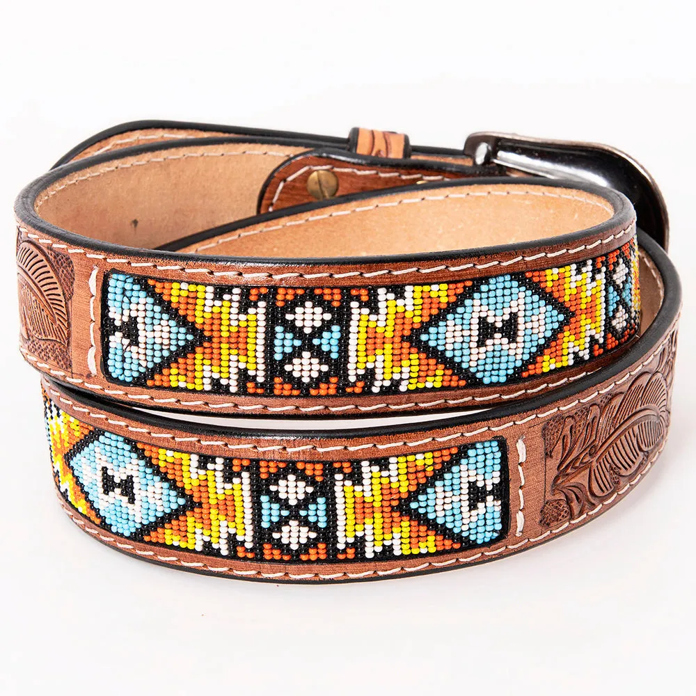 HILASON Western Genuine Leather Belt for Men Women Cowboy Cowgirl Handmade Unisex Full Grain Heavy Duty Tooled Beaded Belt