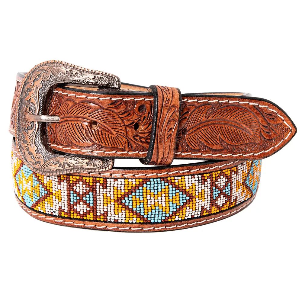 HILASON Western Genuine Leather Belt for Men Women Cowboy Cowgirl Handmade Unisex Full Grain Heavy Duty Tooled Beaded Belt
