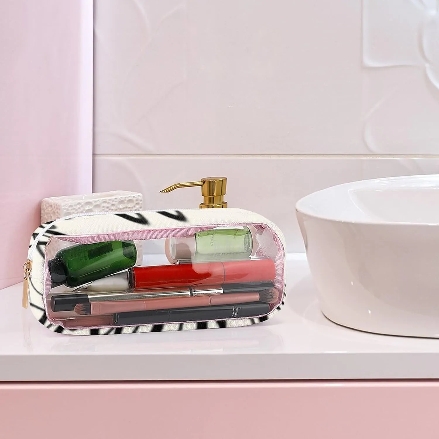 'His Eyes Are on The Sparrow Transparent Storage Bag, 5-piece Makeup Bag Set, Transparent PVC with Portable Travel Storage Bag Pink-style