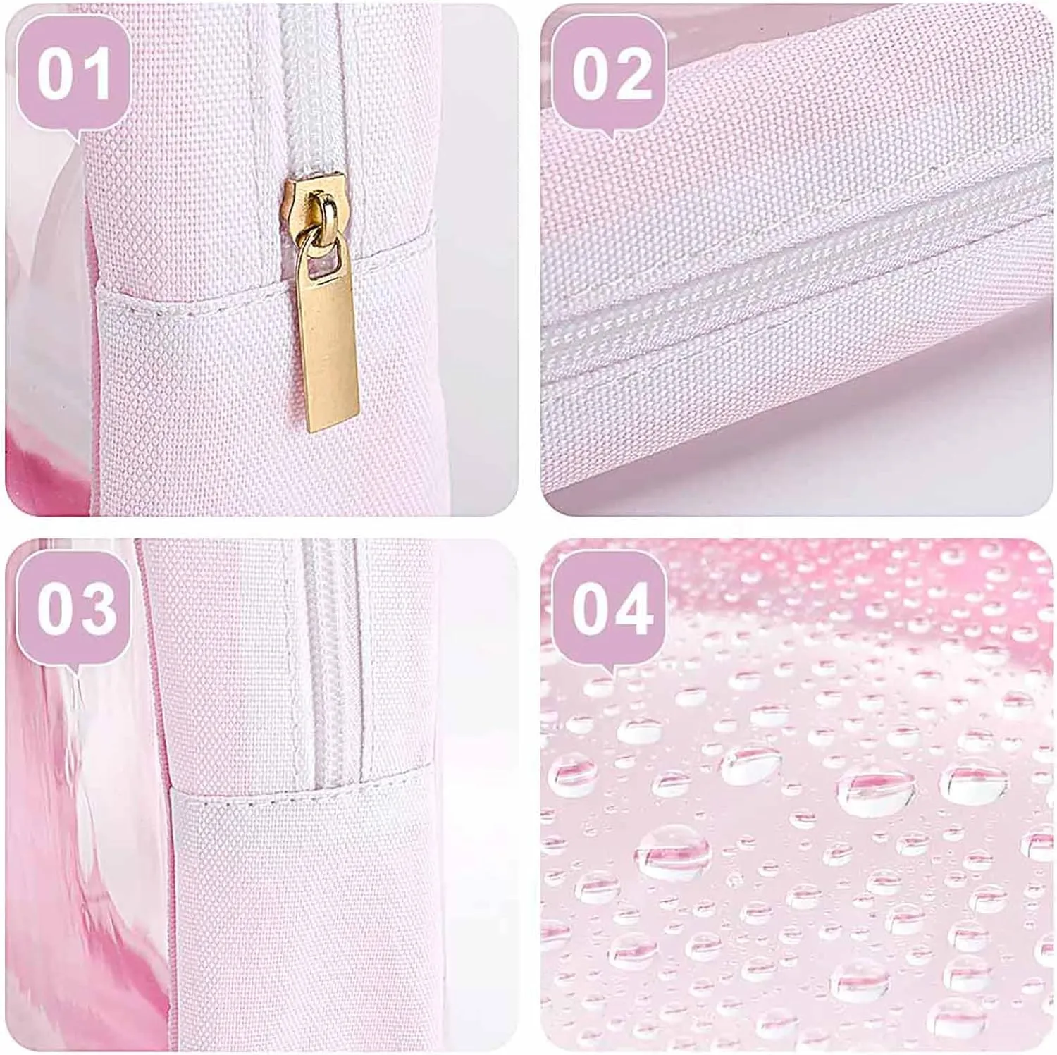'His Eyes Are on The Sparrow Transparent Storage Bag, 5-piece Makeup Bag Set, Transparent PVC with Portable Travel Storage Bag Pink-style