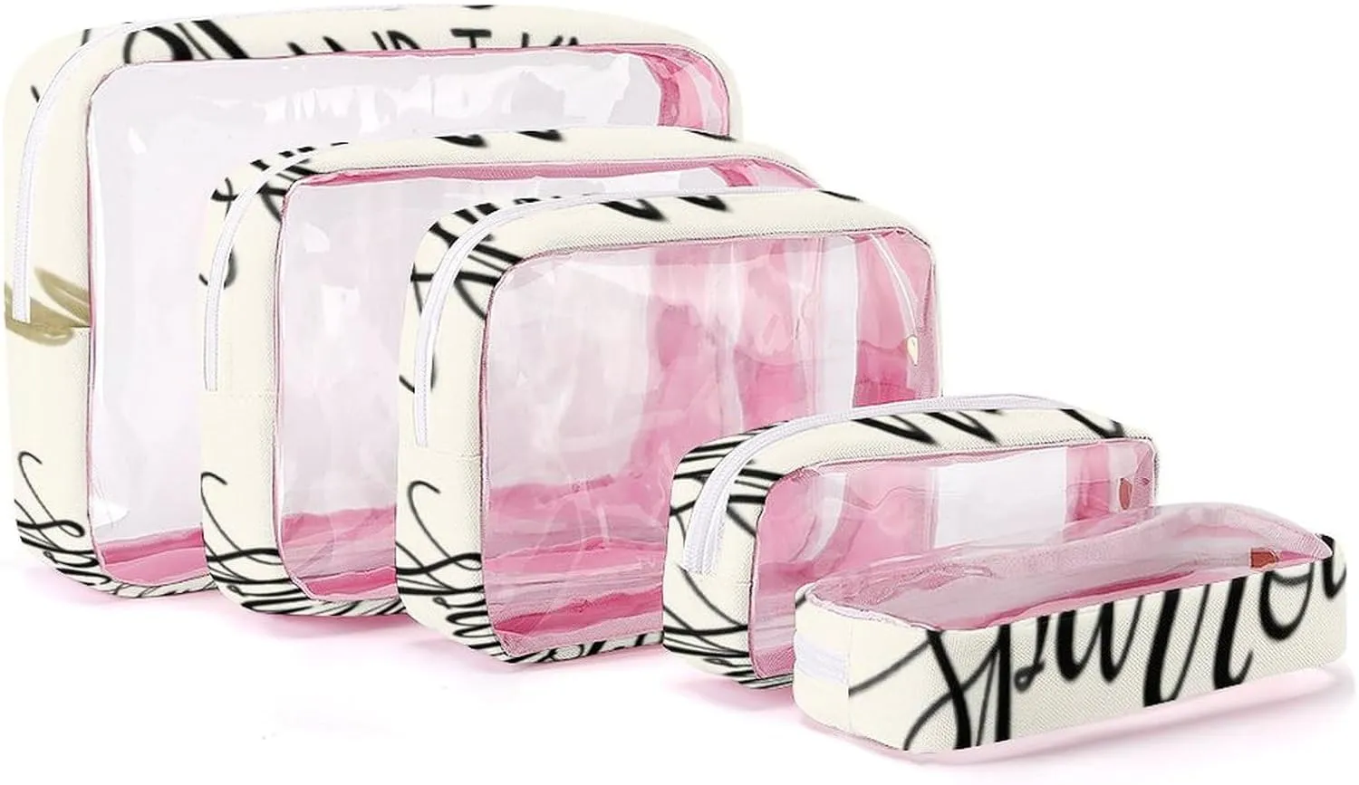 'His Eyes Are on The Sparrow Transparent Storage Bag, 5-piece Makeup Bag Set, Transparent PVC with Portable Travel Storage Bag Pink-style