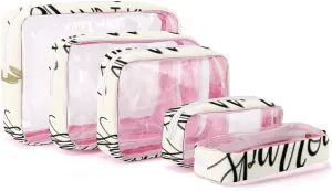 'His Eyes Are on The Sparrow Transparent Storage Bag, 5-piece Makeup Bag Set, Transparent PVC with Portable Travel Storage Bag Pink-style