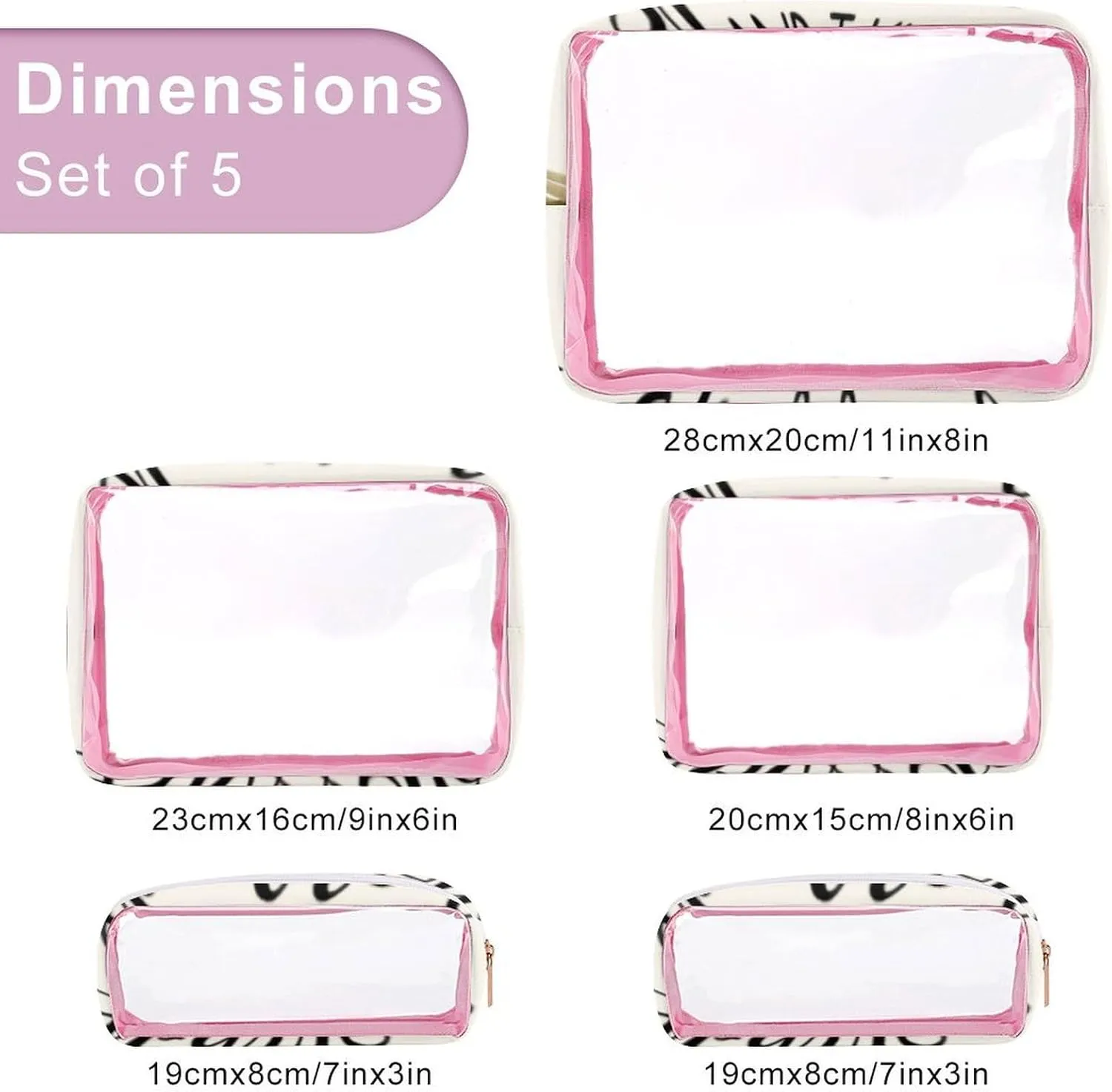 'His Eyes Are on The Sparrow Transparent Storage Bag, 5-piece Makeup Bag Set, Transparent PVC with Portable Travel Storage Bag Pink-style