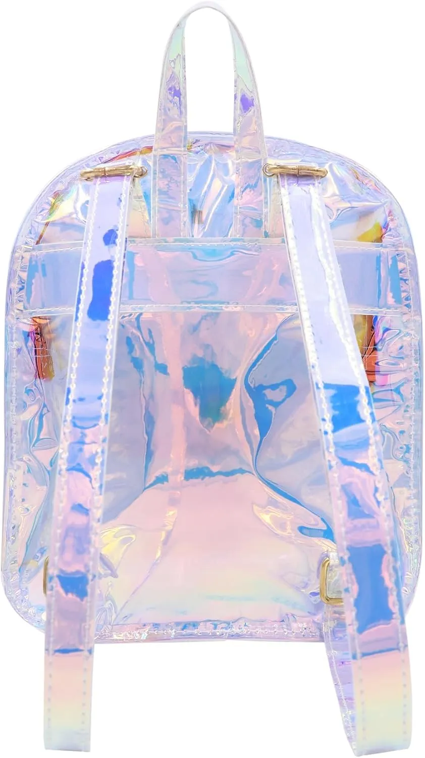 Holographic Daypack Waterproof Transparent Shoulder Bag Casual See Through Satchel for Concert Sport Travel,Silver 6#