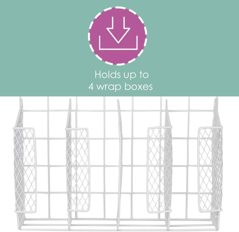 Home Basics Organizer Rust Resistant, Perfect for Food Storage, Silver Foil, Wax Paper, Sandwich Bags, Plastic Wrap-Mounts,White